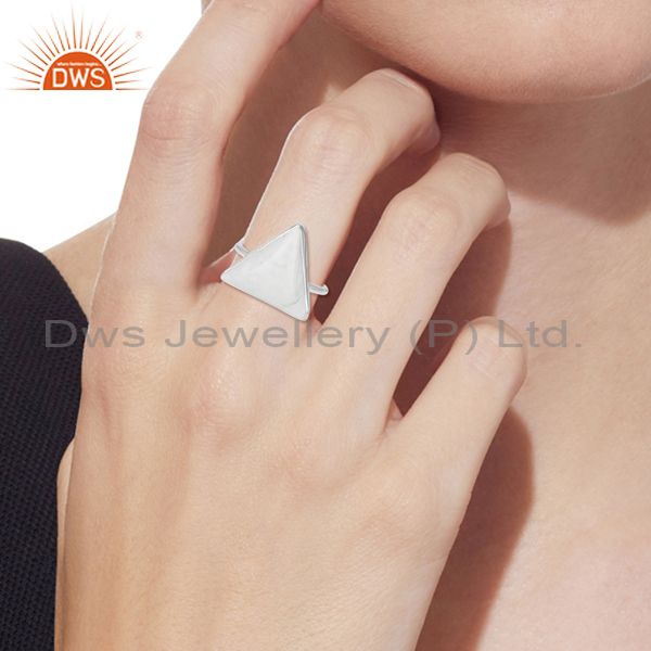 Triangular Howlite Set Fine Silver Handmade Ring