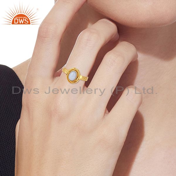 Simple Blue Lace Agate Set In Gold Plated 925 Silver Ring