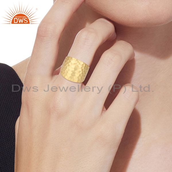 Gold Plated 925 Sterling Silver Hammered Bold Statement Ring