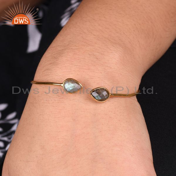 Wholesalers Gold Plated Silver Designer Labradorite Gemstone Cuff Bangle Jewelry