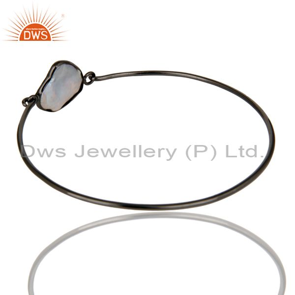 Manufacturer of Natural white pearl silver black oxidized handmade openable bangle