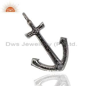 Designer 0.30Ct Diamond Pave 925 Silver Anchor Design Fine Pendant Jewelry 22X15 DWSBD0461SLDI