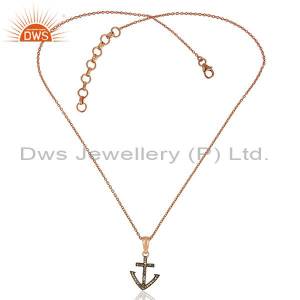 Pave Diamond Anchor Charm Sterling Silver Pendant Supplier Jewelry DWSDP0133SLDI-RGBSS