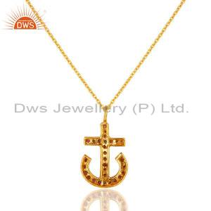 18K Gold Plated Sterling Silver Amethyst Gemstone Anchor Sign Pendant With Chain RAJP0243SLAM