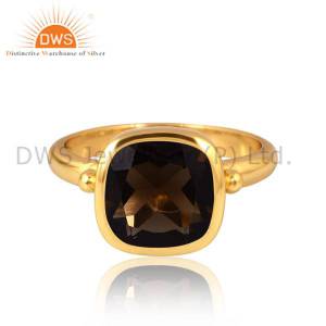 Brass Gold Plated Smoky Quartz Ring Gemstone