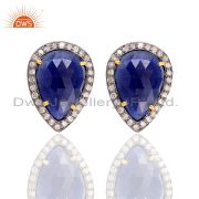 18kt Gold 8ct Sapphire Diamond 925 Sterling Silver Stud Earrings Fashion Jewelry