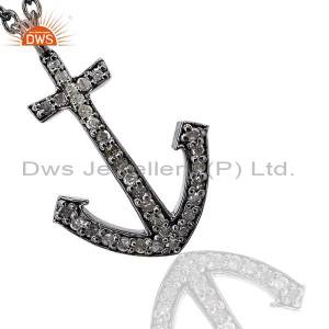 Designer 0.30Ct Diamond Pave 925 Silver Anchor Design Fine Pendant Jewelry 22X15 DWSBD0461SLDI