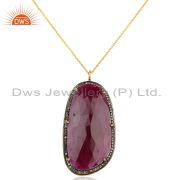 18k Yellow Gold Plated Sterling Silver Diamond Cut Ruby Chain Pendant Jewelry