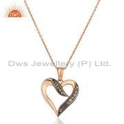 New Heart Shape Pave Diamond Sterling Silver Chain Pendant Jewelry