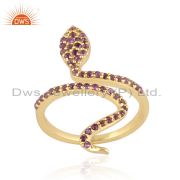 Amethyst And Peridot Set Gold On 925 Silver Serpentine Ring