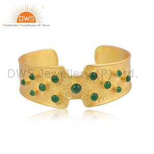 Round Green Aventurine Brass Cuff