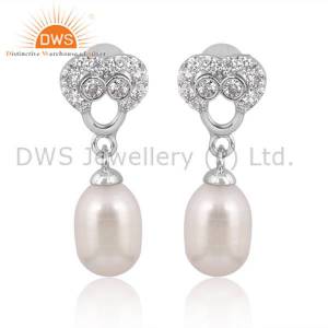 26 Stone Pearl and Cubic Zirconia Sterling Silver Earrings