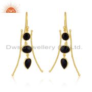 Black Onyx Set Gold On 925 Silver Fancy Designer Earrings