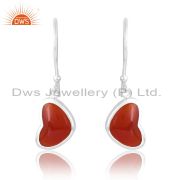 Red Onyx Heart Drop Earring For Valentine's Day In Silver
