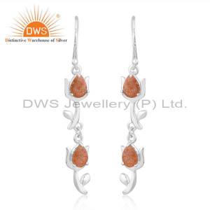 Elegant Natural Sunstone Tulip Flower Earrings For Girls