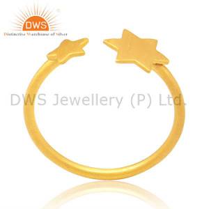 925 Silver Double Star Adjustable Ring With 18K Gold Vermeil