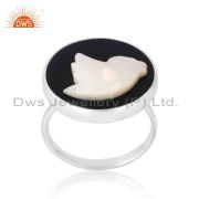 Beautiful Fly Bird Ring In Pearl Cabushion And Onyx Coin