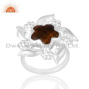 Multiple Flower Pattern Ring With Tiger Eye Stone And Leaf