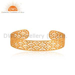 Gold Vermeil With Plain Filigree Cuff Bracelet In Silver