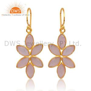 Silver Flower Earrings 18K Gold Vermeil And Rose Chalcedony