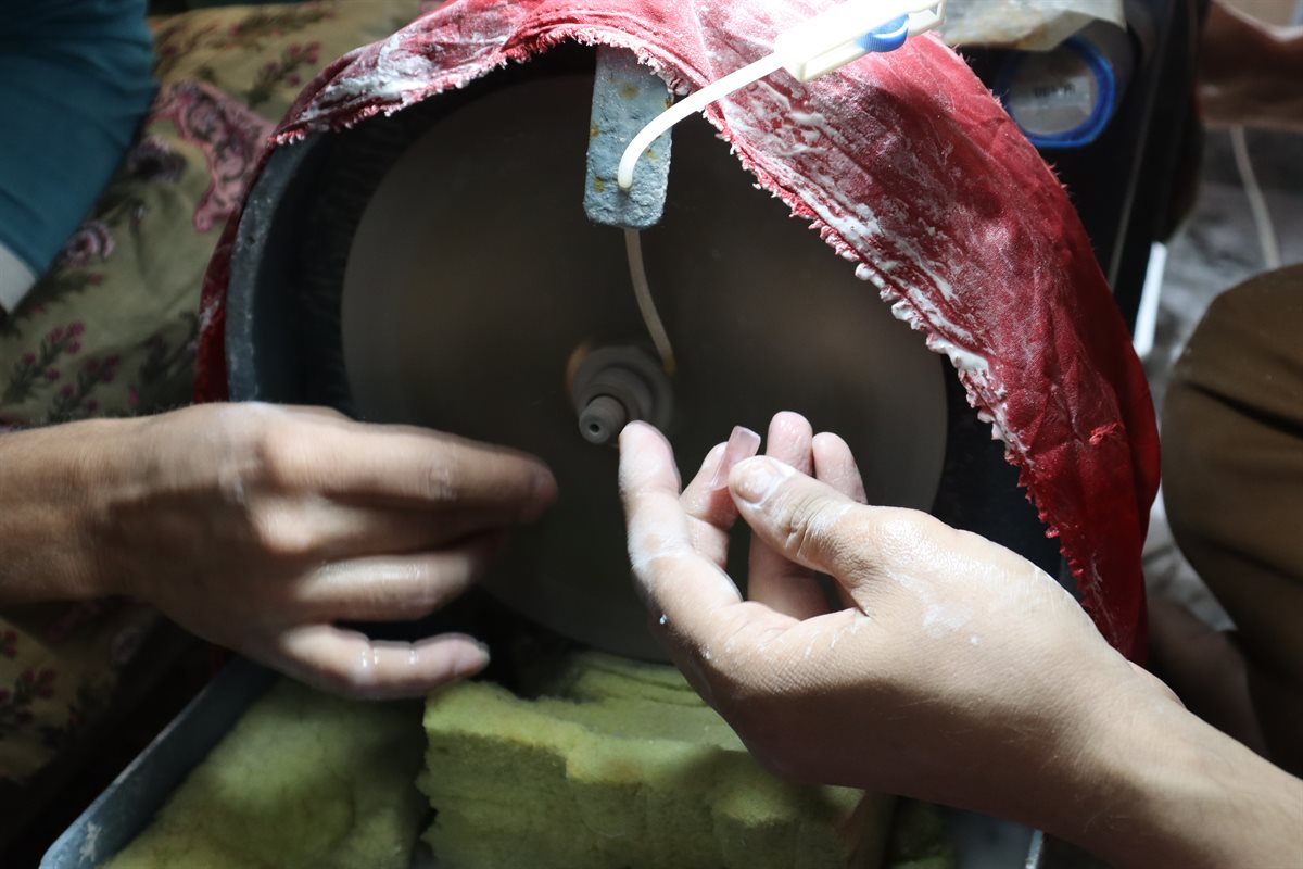Gemstone cutting at the DWS Jewellery factory in Jaipur