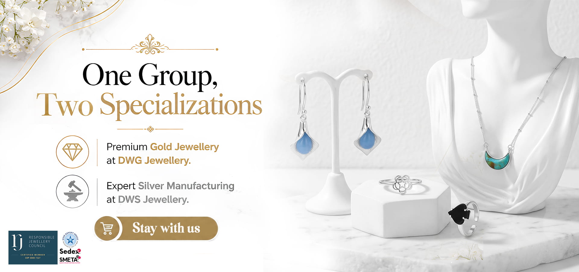 One Group, Two Specializations Premium Gold Jewellery at DWG Jewellery. Expert Silver Manufacturing at DWS Jewellery.