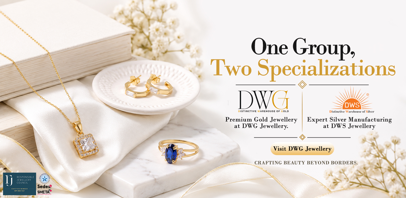 One Group, Two Specializations Premium Gold Jewellery at DWG Jewellery and Expert Silver Manufacturing at DWS Jewellery.