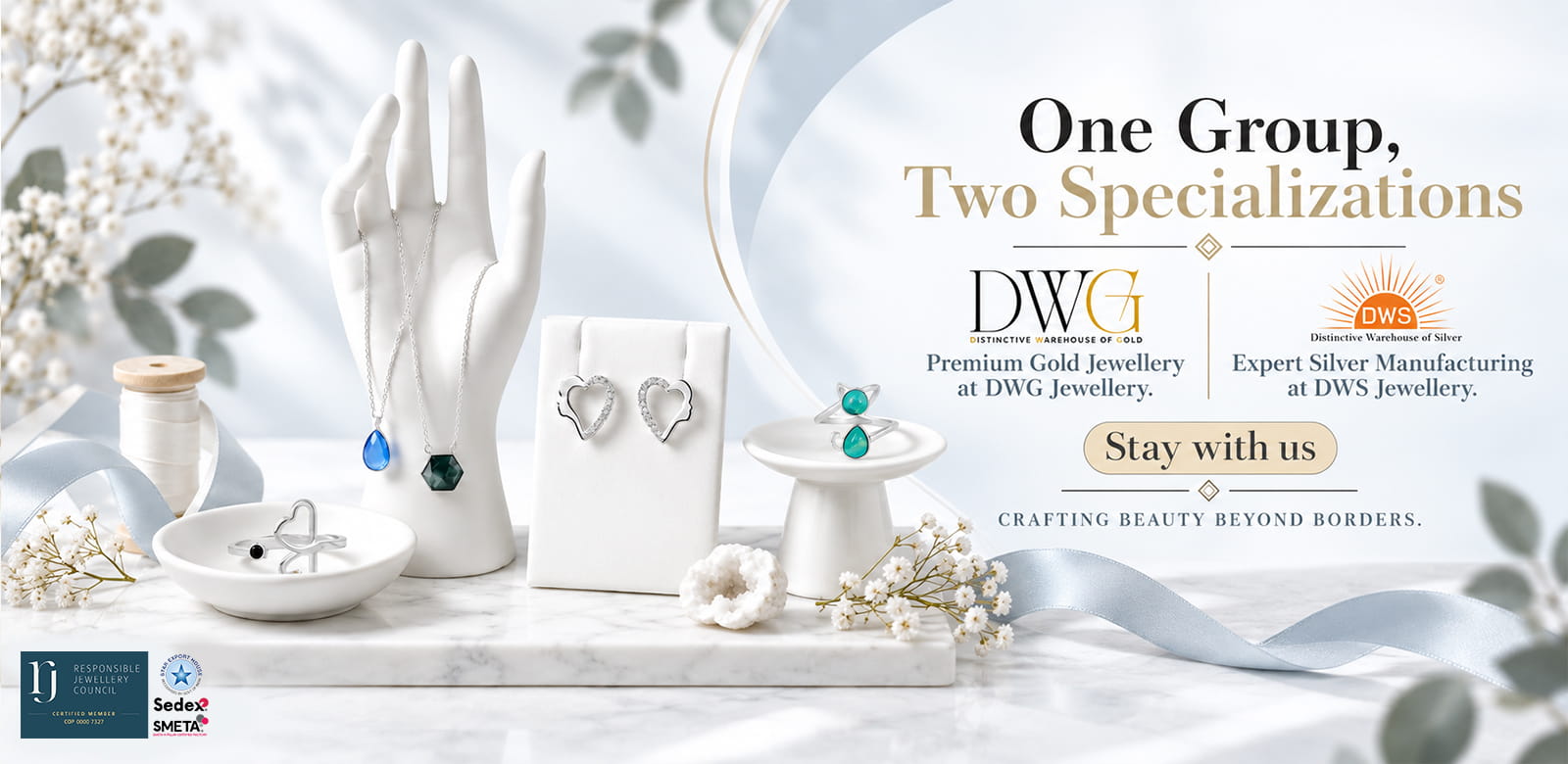 One Group, Two Specializations Premium Gold Jewellery at DWG Jewellery. Expert Silver Manufacturing at DWS Jewellery.