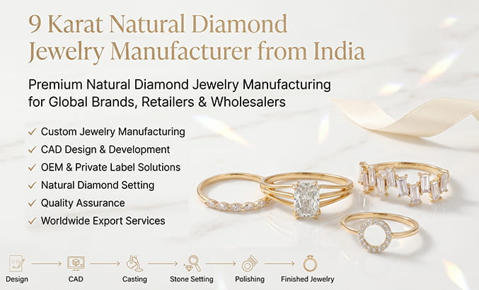 9 Karat Natural Diamond Jewelry Manufacturer from India