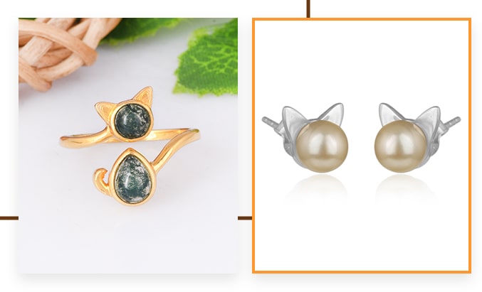 Cat ring and studs earrings