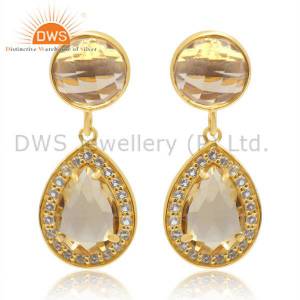 Citrine And White Topaz Silver Earring With 18K Gold Vermeil