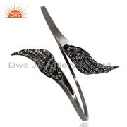 Sterling Silver ANGEL WINGS Cuff Bangle Bracelet Pave Natural Diamond Jewelry QY