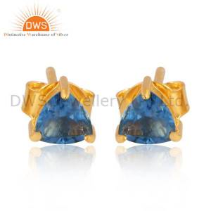 18K Gold Vermeil With Silver London Blue Topaz Studs Earring