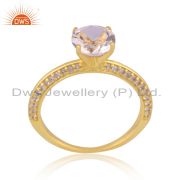 Crystal Quartz Cut Gold On Fine 925 Silver White Topaz Ring