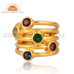 Multistone Statement Ring 925 Sterling With 18K Gold Vermeil