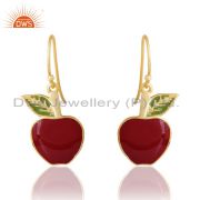 Sterling Silver Gold 18K Start With Red Green Apple Enamel