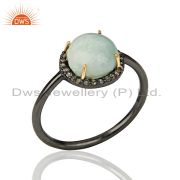 14k Gold Rhodium Plated Silver Larimar Diamond Ring Jewelry Supplier