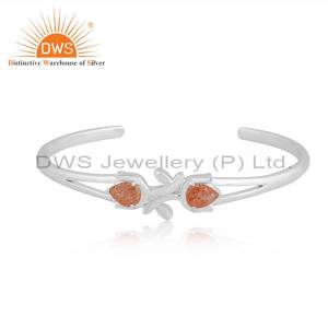 Natural Sunstone Tulip Flower Cuff Bracelet - Elegant Beauty