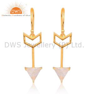 Silver 18K Gold Vermeil Rainbow Moonstone Geometric Earrings
