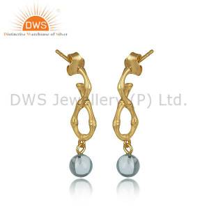 Gold Vermeil Blue Topaz Bead Earrings 925 Sterling Silver