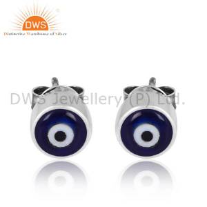 Mystic Oxidized Silver Blue Resin Evil Eye Earrings