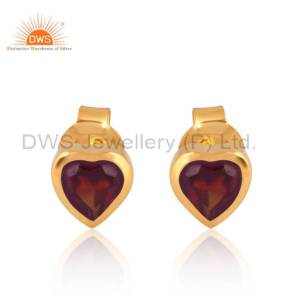 1 Micron Gold Over Palladium Heart Studs With Garnet