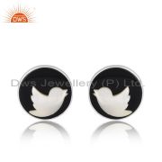 Fly Bird Silver Earring With Black Onyx Coin Background