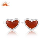 Valentines Special Red Onyx Cabushion Heart Silver Stud