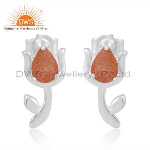 Natural Sunstone Tulip Flower Earrings For Girls