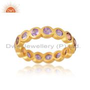 Silver Gold Ring With Pink Amethyst Round Cut