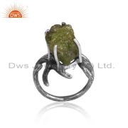 Peridot Set Oxidized Sterling Silver Abstract Designer Ring