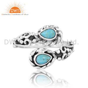 Kingman Turquoise Oxidized Sterling Silver Ring For Women