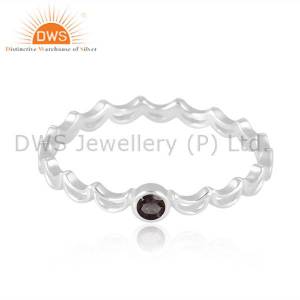 Sterling Silver Smoky Quartz Moons Ring Elegant