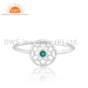 Green Onyx Silver Stars Ring: Emerald Starry Elegance